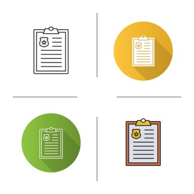 Polis rapor simgesi. Tasarım, doğrusal düz ve stilleri renk. İyi Park. Trafik cezası. İzole vektör çizimler