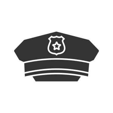 Polis şapka glif simgesi. Polis şapkası. Siluet simge. Negatif alan. İzole vektör çizim