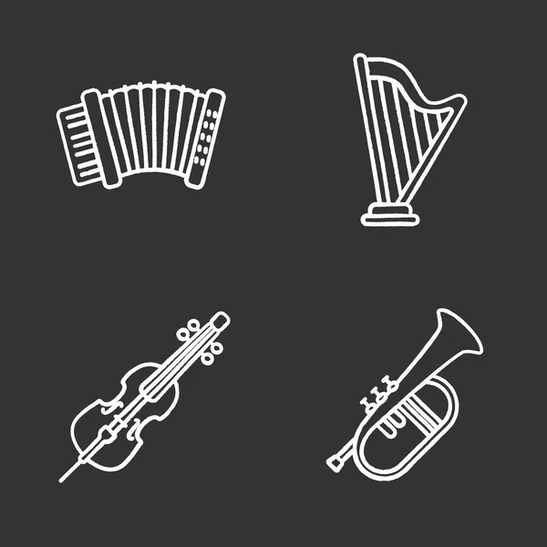 Instrumenty Muzyczne Kreda Zestaw Ikon Akordeon Harfa Wiolonczela Skrzydłówka Białym — Wektor stockowy