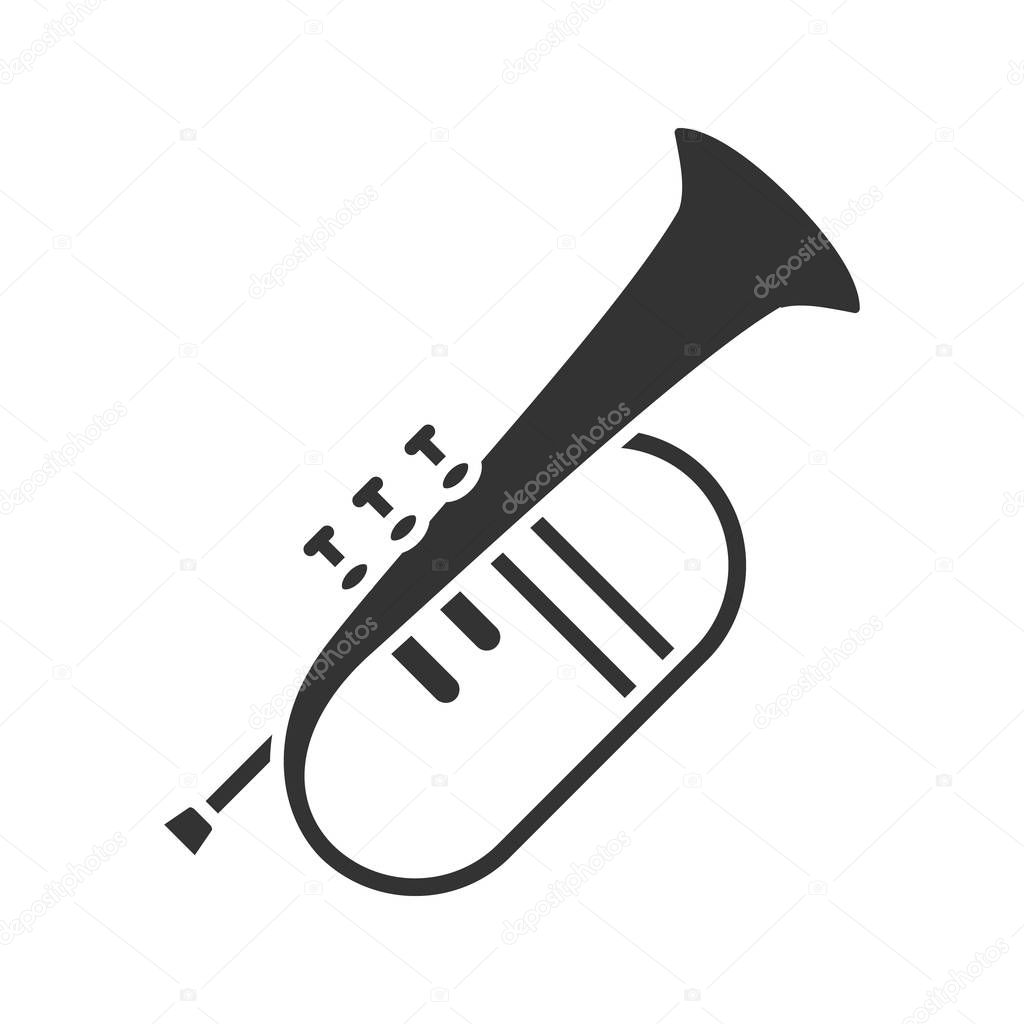 Flugelhorn glyph icon. Cornet. Bugel. Silhouette symbol. Negative space. Vector isolated illustration