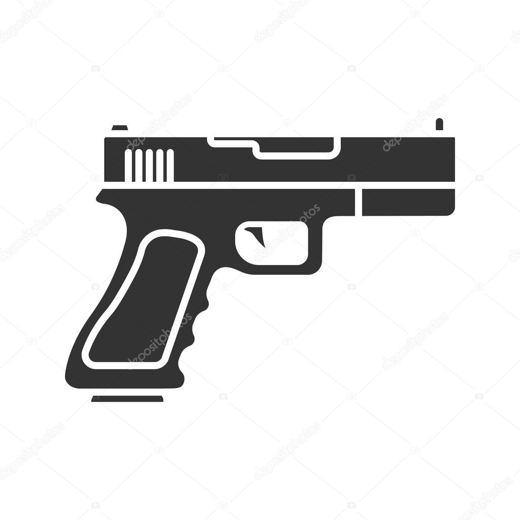 Gun, pistol glyph icon. Firearm. Silhouette symbol. Negative space. Vector isolated illustration