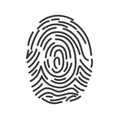 Parmak izi doğrusal simgesi. Parmak kimliği. İnce hat illüstrasyon. Kontur sembolü. Çizim vektör izole anahat