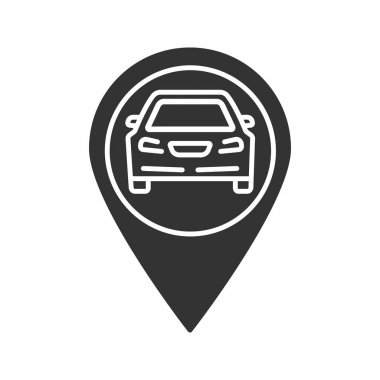 Pinpoint arabanın içine beyaz arka plan üzerinde izole glif simge ile göster