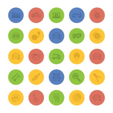 Beyaz arka planda otomatik atölye doğrusal simgeler kümesi