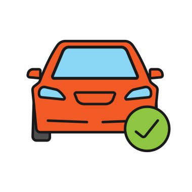 Onay işareti simgesi beyaz arka plan üzerinde izole renkli araba