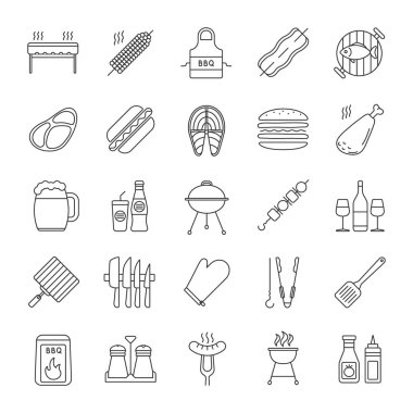 Barbekü doğrusal simgelerin beyaz arka plan üzerinde ayarla ayarla