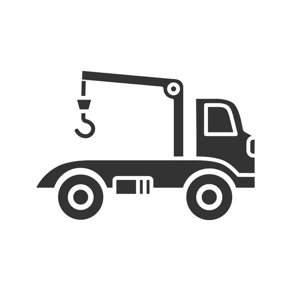 Tow Vrachtwagen Glyph Pictogram Geïsoleerd Witte Achtergrond — Stockvector