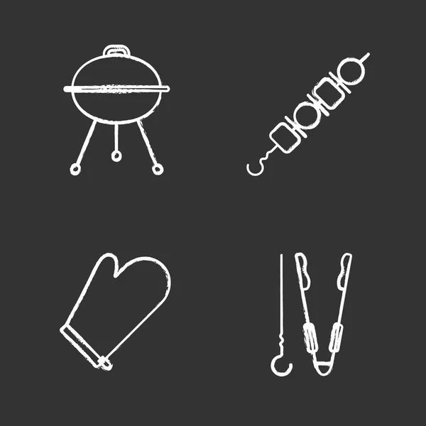 Conjunto Iconos Tiza Barbacoa Sobre Fondo Negro — Vector de stock