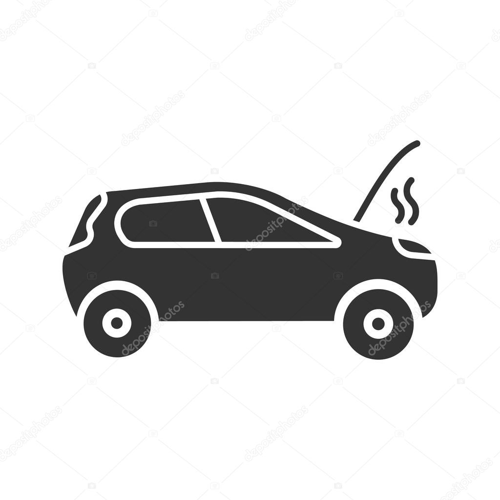 Broken car glyph icon isolated on white background