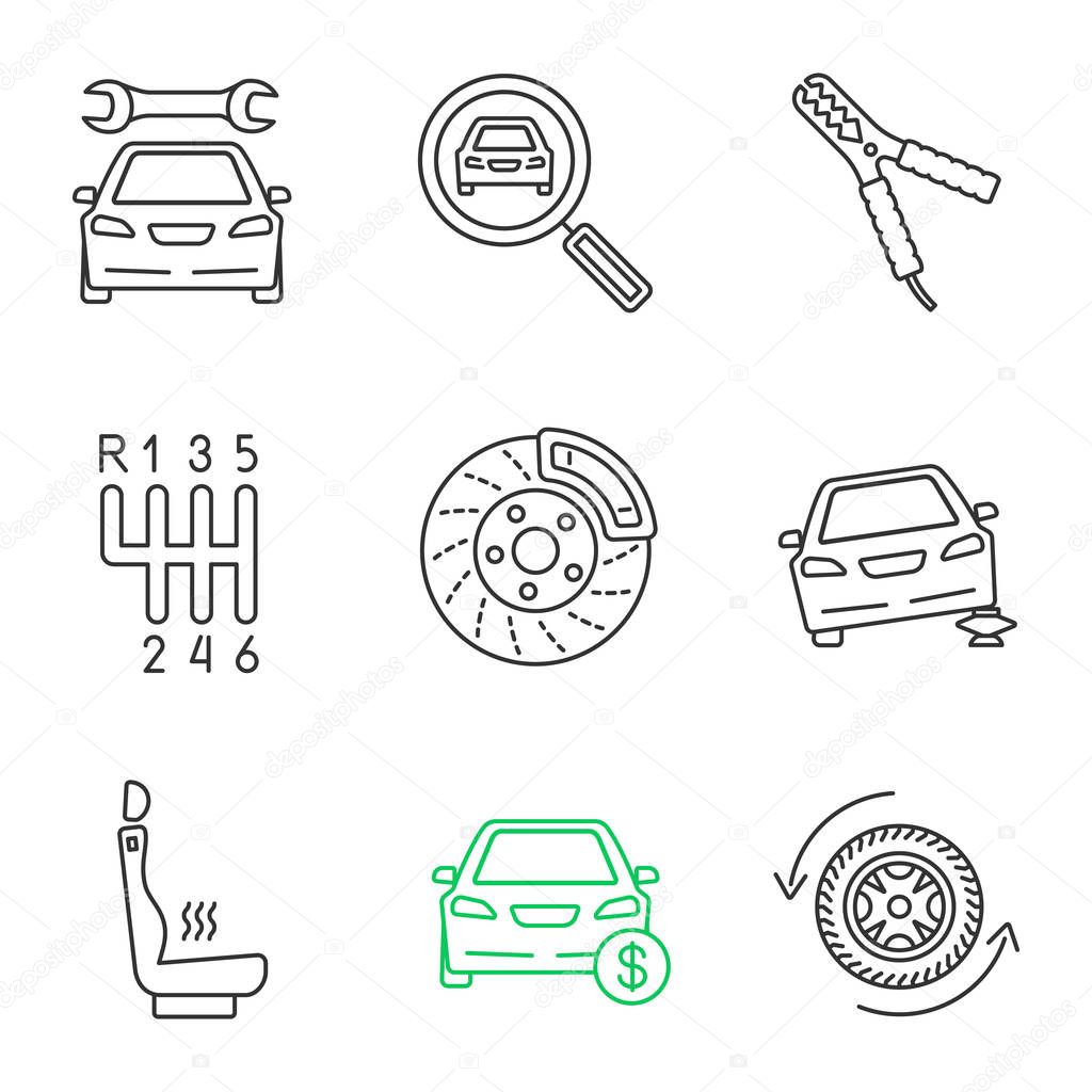 Set of auto workshop linear icons on white background