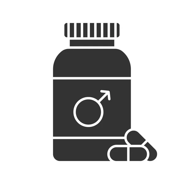 Mannelijke Pillen Fles Glyph Pictogram Geïsoleerd Witte Achtergrond — Stockvector