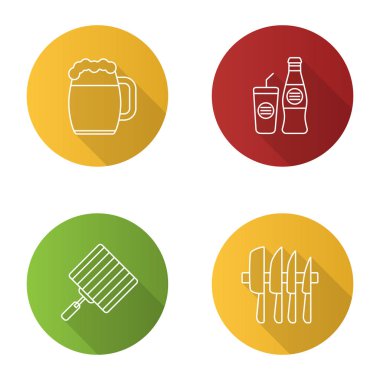 Barbekü düz Icons set