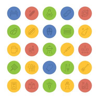 Barbekü doğrusal Icons set