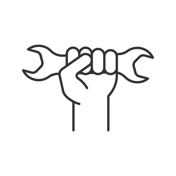 Hand hält Schraubenschlüssel lineares Symbol — Stockvektor