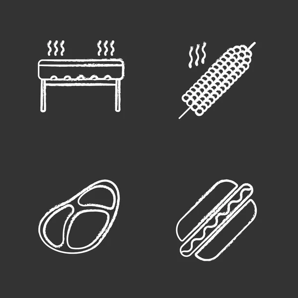 Conjunto de ícones de giz de churrasco —  Vetores de Stock