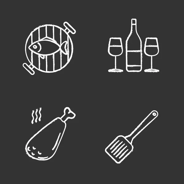 Barbekü tebeşir Icons set — Stok Vektör