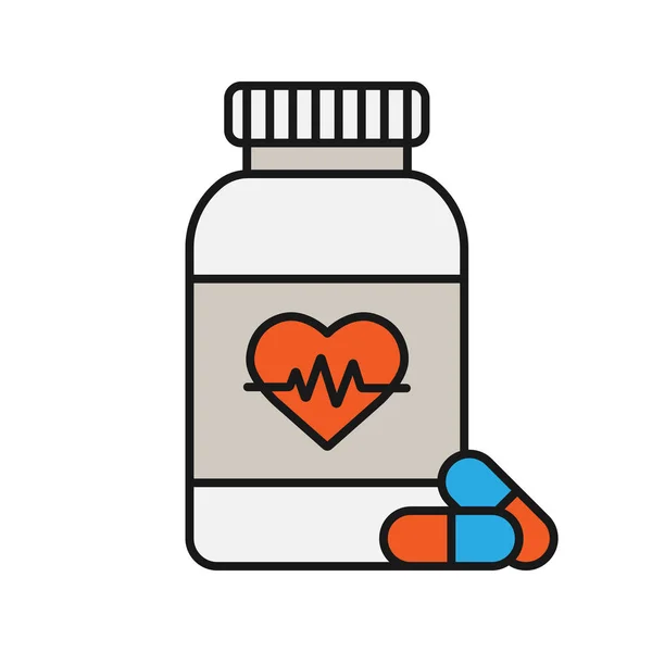 Pillen fles met hart — Stockvector