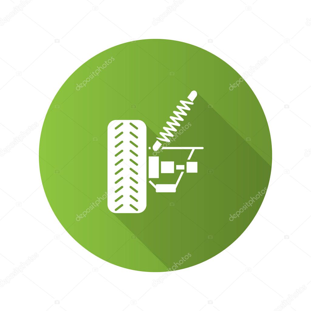 Car suspension flat design long shadow glyph icon. Shock absorber. Vector silhouette illustration