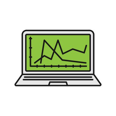 Bilgisayar Tanılama hizmet renk simgesi. Dizüstü ekran grafik ile. İzole vektör çizim