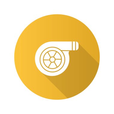 Turbo düz tasarım uzun gölge glif simgesi. Halk dilinde turbo. Vektör siluet çizimi