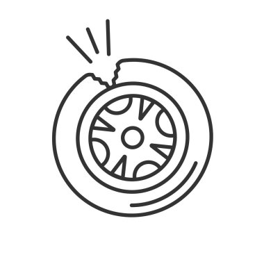 Delinmiş lastik doğrusal simgesi. İnce hat illüstrasyon. Kontur sembolü. Çizim vektör izole anahat