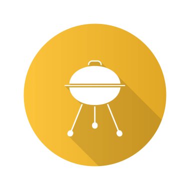 Su ısıtıcısı Barbekü Izgara düz tasarım uzun gölge glif simgesi. Vektör siluet çizimi