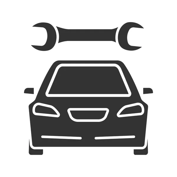 Carro Com Ícone Glifo Chave Oficina Automóveis Serviço Reparação Símbolo — Vetor de Stock
