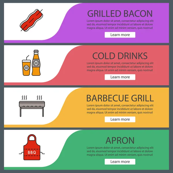 Zestaw Barbecue Web Banner Szablony Stronie Internetowej Kolor Elementów Menu — Wektor stockowy