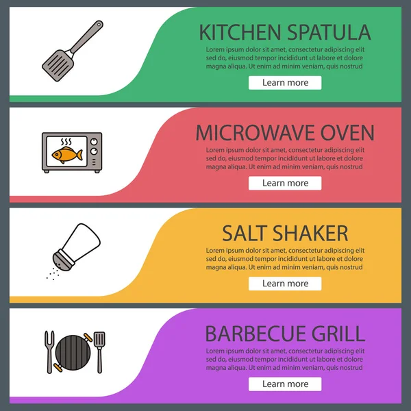 Barbecue Websjablonen Spandoek Instellen Website Kleur Menu Items Bbq Keuken — Stockvector