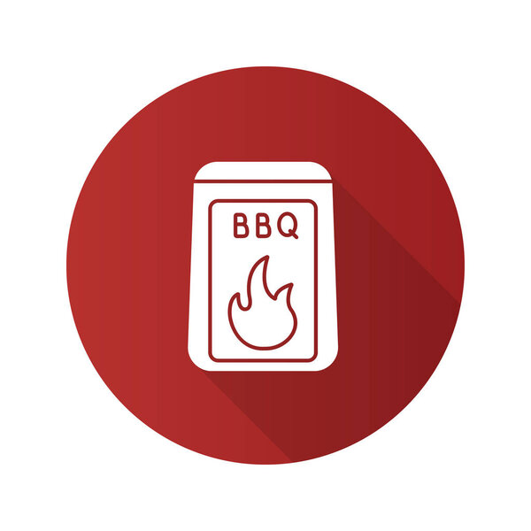 Barbeque coal flat design long shadow glyph icon. Bbq fuel. Vector silhouette illustration