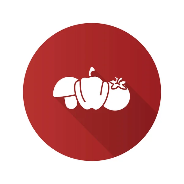 Vegetables Flat Design Long Shadow Glyph Icon Tomato Mushroom Bell — Stock Vector