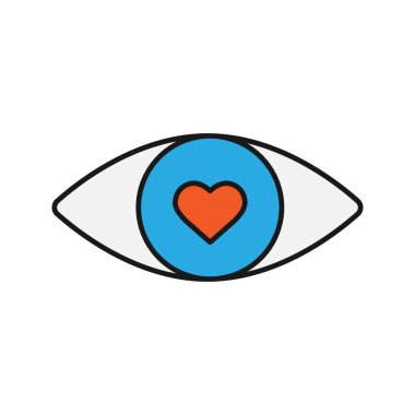 İnsan gözü renkli simge içinde kalp ile. Aşık. İzole vektör çizim
