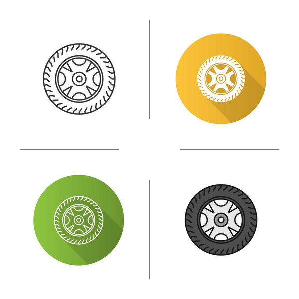 Car rim and tire flat icons, vector, illustration