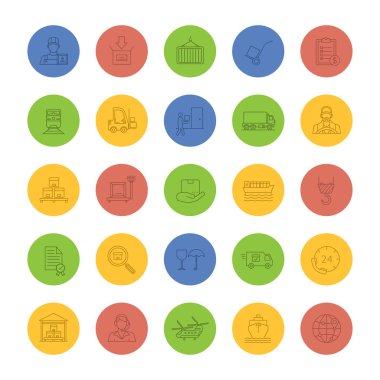 Kargo nakliye doğrusal Icons set, vektör, illüstrasyon