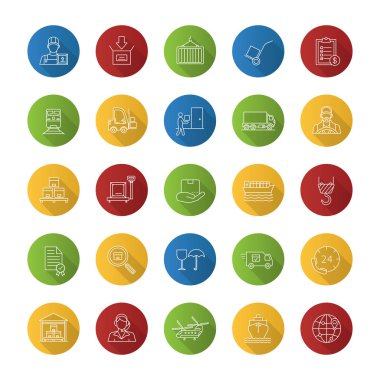 Kargo nakliye düz doğrusal uzun gölge simgeler kümesi, vektör, illüstrasyon