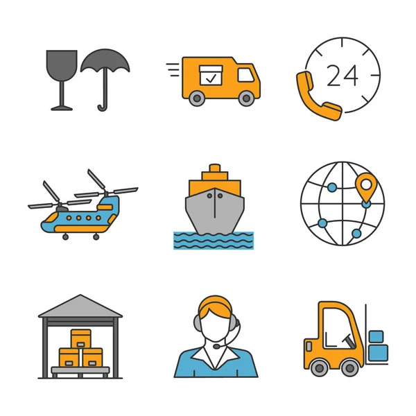 set of cargo shipping color icons, vector, illustration