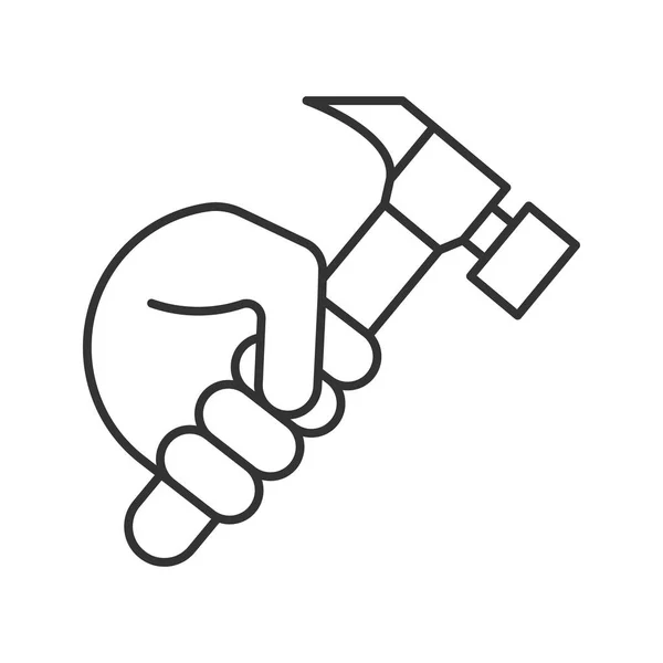 Hand Hält Hammer Lineares Symbol Vektor Illustration — Stockvektor