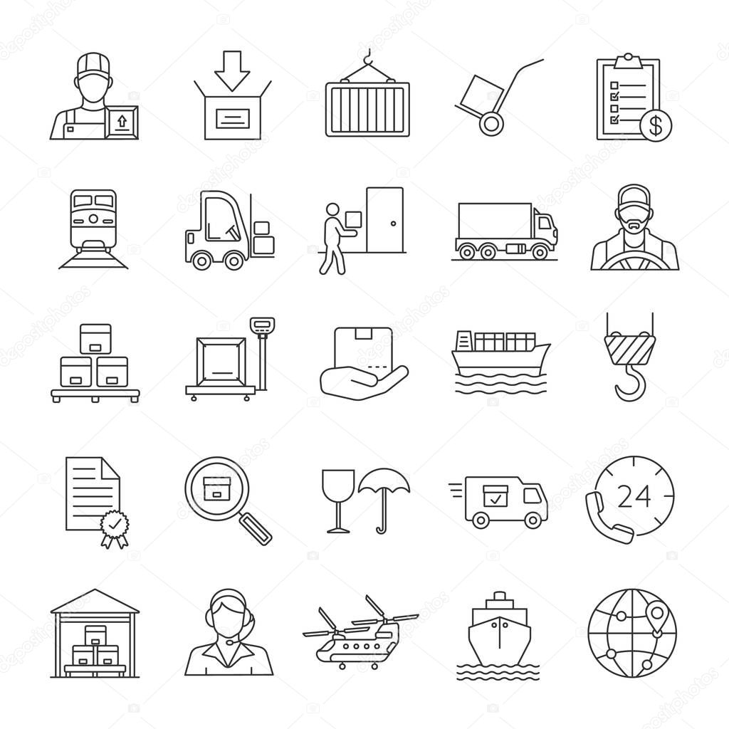 set of cargo shipping flat icons, vector, illustration