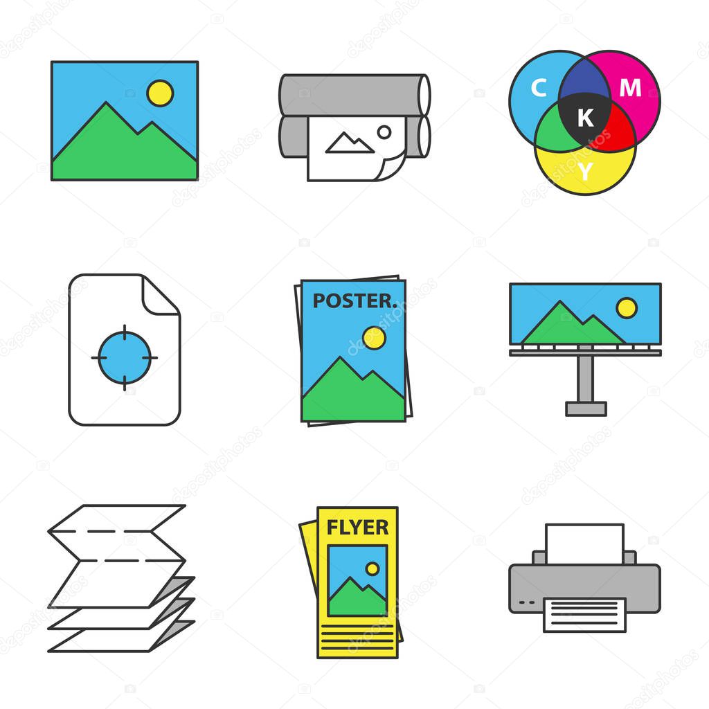 set of printing color icons, vector, illustration