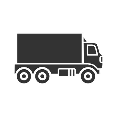Teslimat kamyonu glif simgesi beyaz arka plan üzerinde