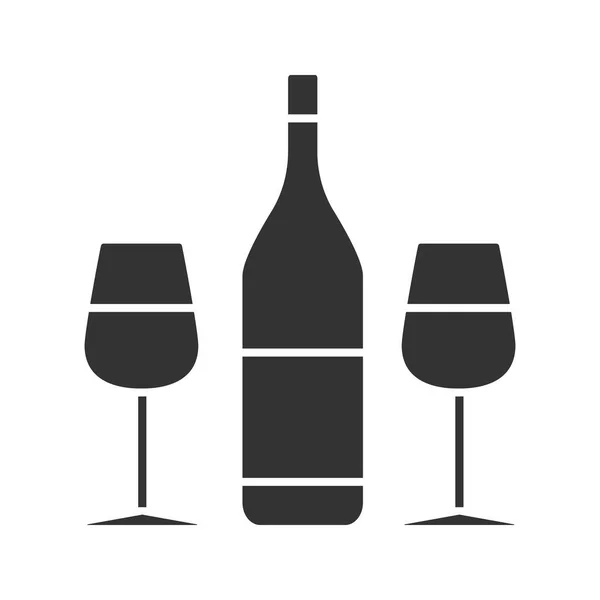 Wein Und Zwei Gläser Glyphen Symbol Auf Weißem Hintergrund — Stockvektor