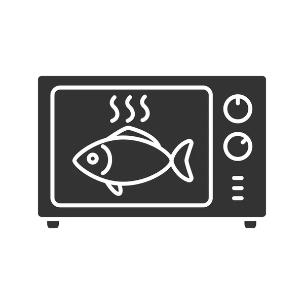Mαγειρεύοντας Ψάρι Στο Φούρνο Μικροκυμάτων Γλύφου Εικονίδιο Λευκό Φόντο — Διανυσματικό Αρχείο