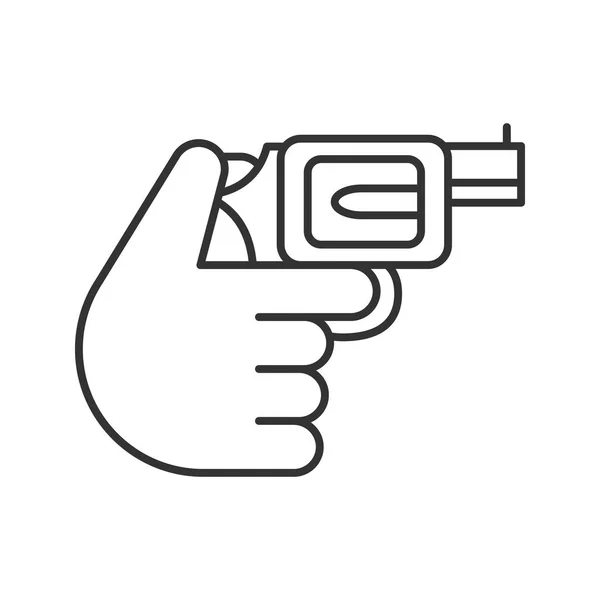 手持左轮手枪线性图标白色背景 — 图库矢量图片