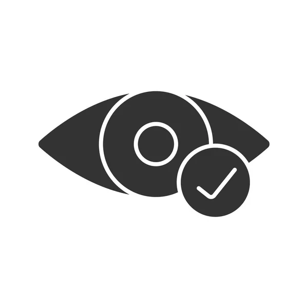 Eye Check Mark Glyph Icon White Background — Stock Vector