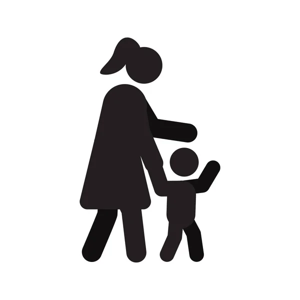 Mutter Mit Kind Seitenansicht Silhouette Symbol Auf Weißem Hintergrund — Stockvektor