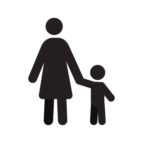 Anya Gyermekével Elölnézet Silhouette Fehér Háttér — Stock Vector