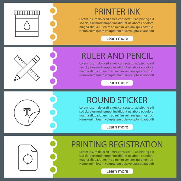 Impressão Web Banner Templates Set Tinta Impressora Régua Lápis Adesivo —  Vetores de Stock