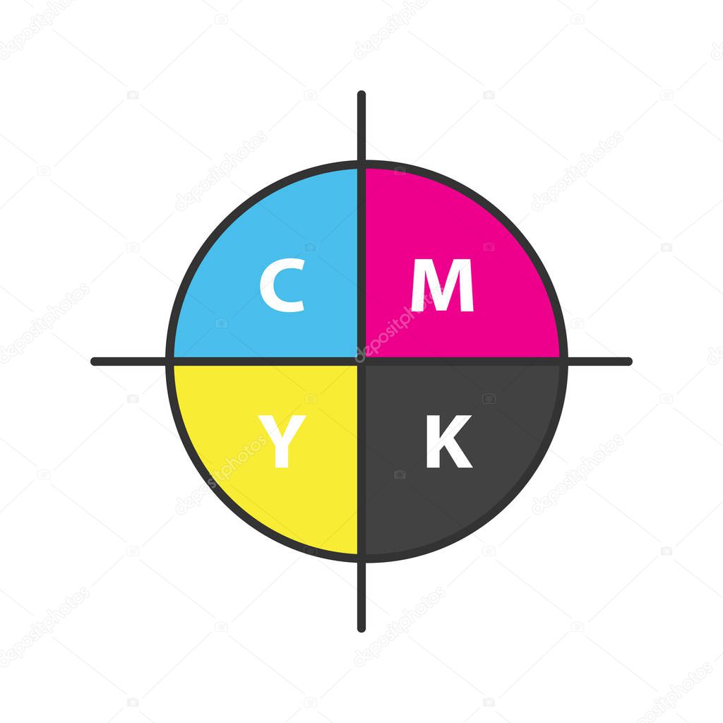 Cmyk color circle model icon on white background