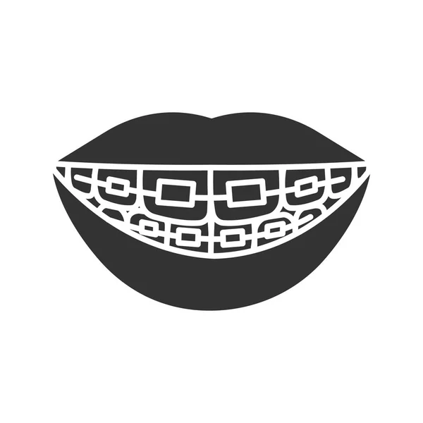 Zubní Rovnátka Ikona Piktogram Bílém Pozadí — Stockový vektor