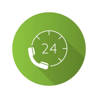 Yardım hattı düz tasarım uzun gölge glif simgesi. Çağrı Merkezi. 24 saat telefonla destek. Vektör siluet çizimi